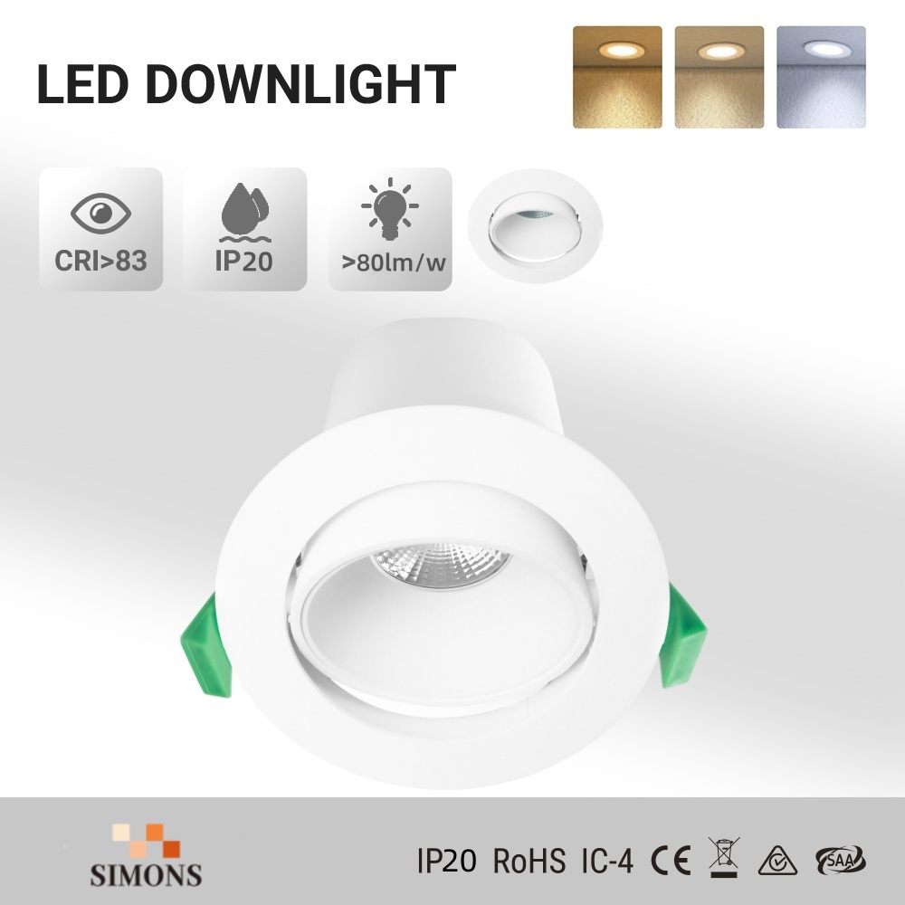 DL13 Led Downlight 8W Flat Dimming 3cct saa  ip44 Waterproof Anti-glare Light Downlight Spot Lights Led Ceiling Downlight 90mm  lamp
