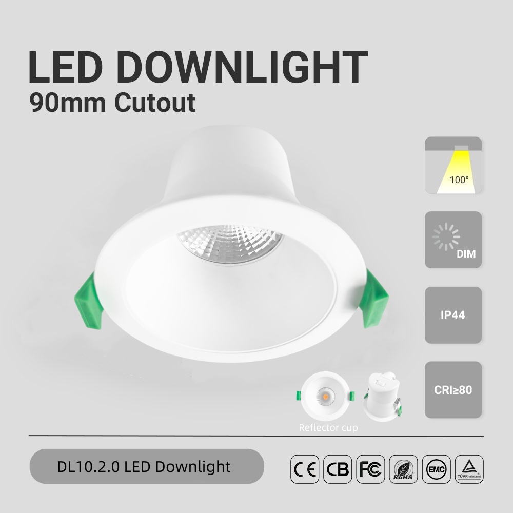DL10.2.0  Anti-glare Spotlight Commercial LED Downlight 8W ip44 waterproof 3cct saa Recessed  Main Lighting Ceiling spotLight 90mm cut out
