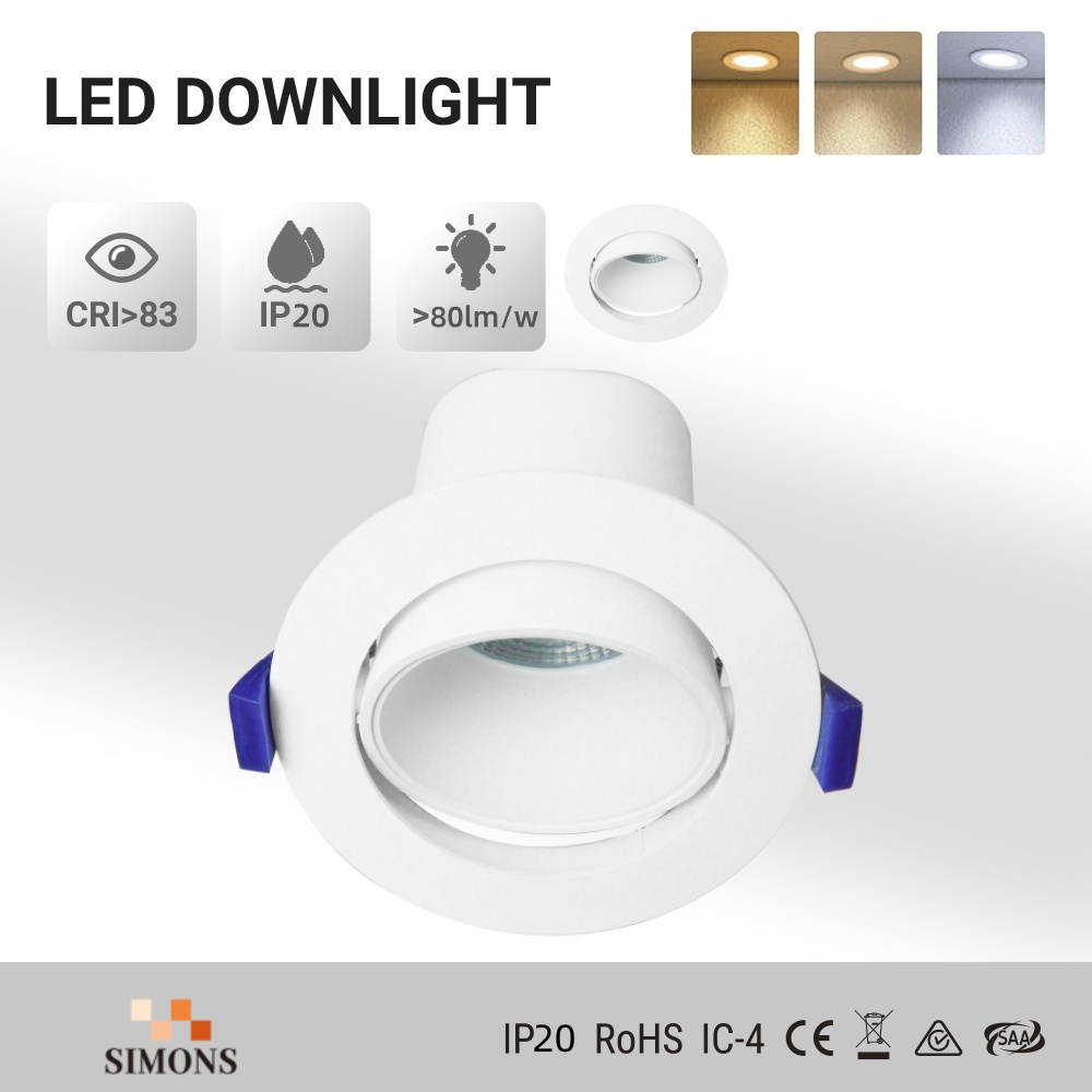 DL13 SAA certified led downlight saa 3cct ce ip44 waterproof anti-glare 8W 9W 90mm cut out embedded LED embedded ceiling spots lights