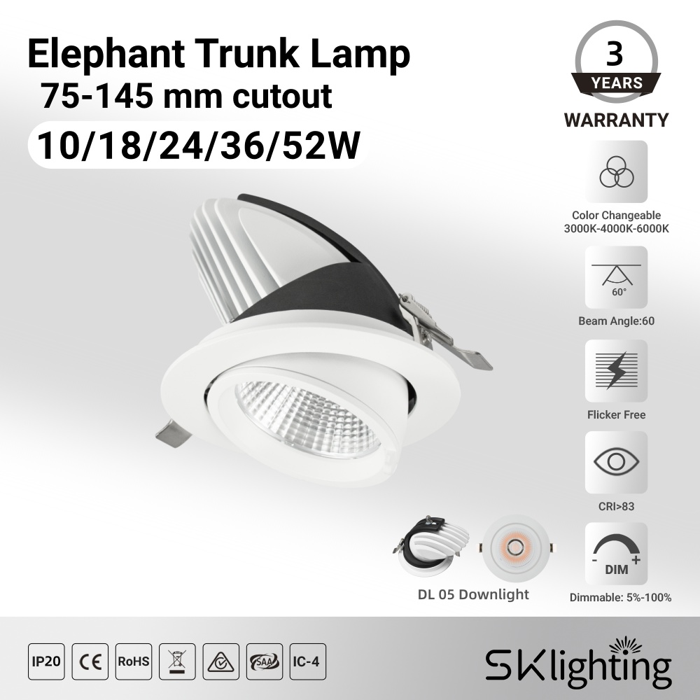 DL05 Clothing Store Recessed Elephant Trunk Ceiling Light Clothing Store COB Adjustable Angle LED Commercial Spotlight 4500K R97 Lamps
