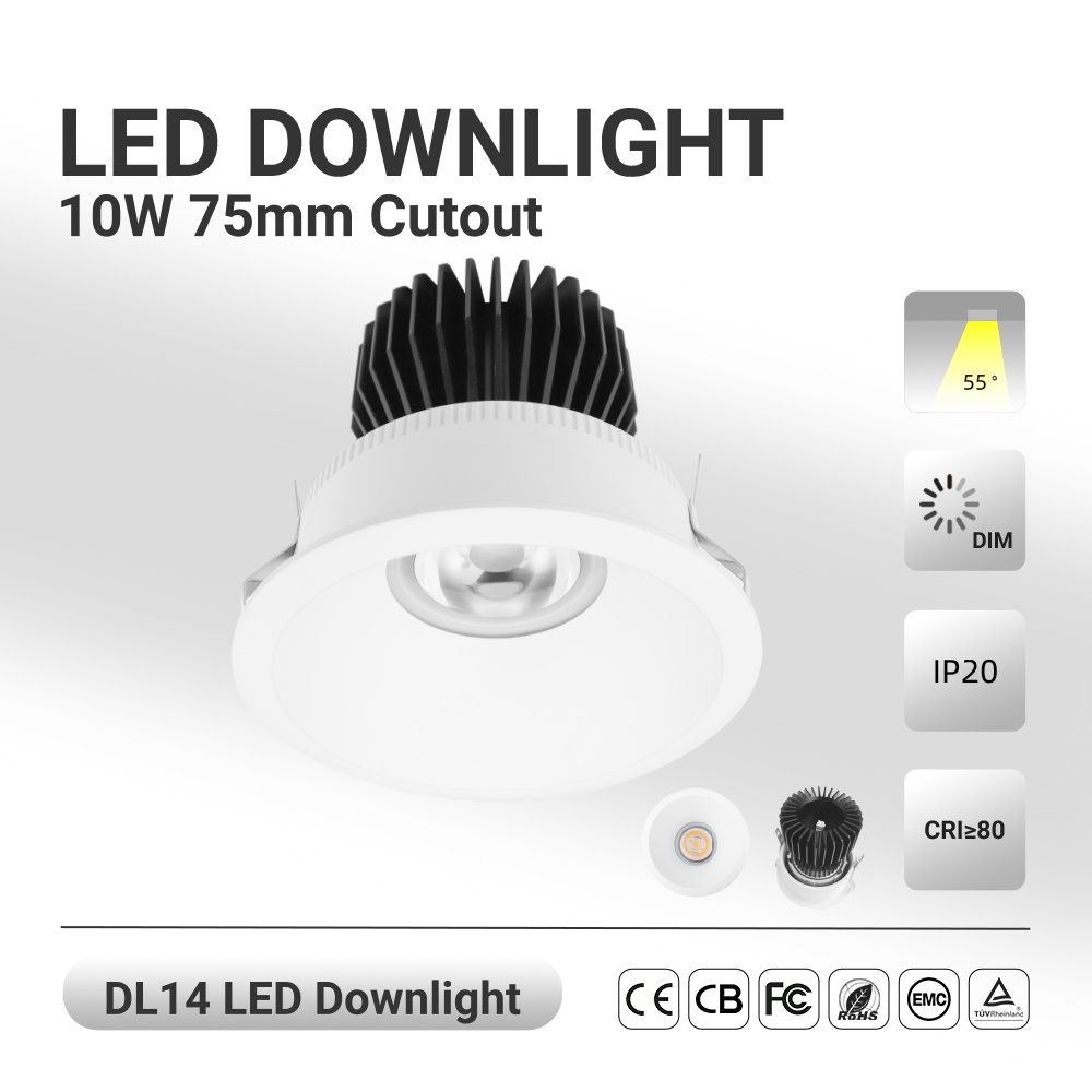 DL14 Indoor family hotel embedded spotlight anti-glare 11w embedded die-casting aluminum cob spotlight angle adjustable home lamp