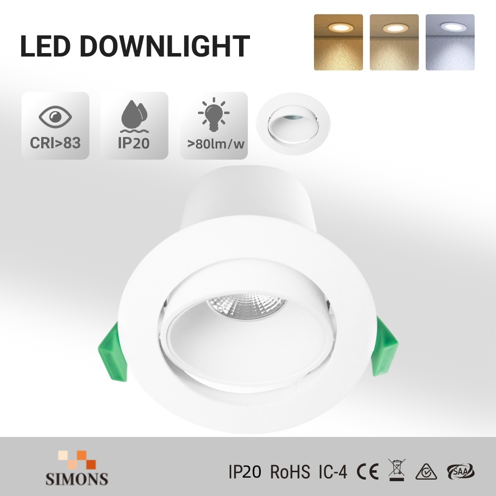 DL13 SAA certified led downlight saa 3cct  ip44 waterproof anti-glare 8W 9W rotatable embedded LED ceiling spots lights 90mm cut out