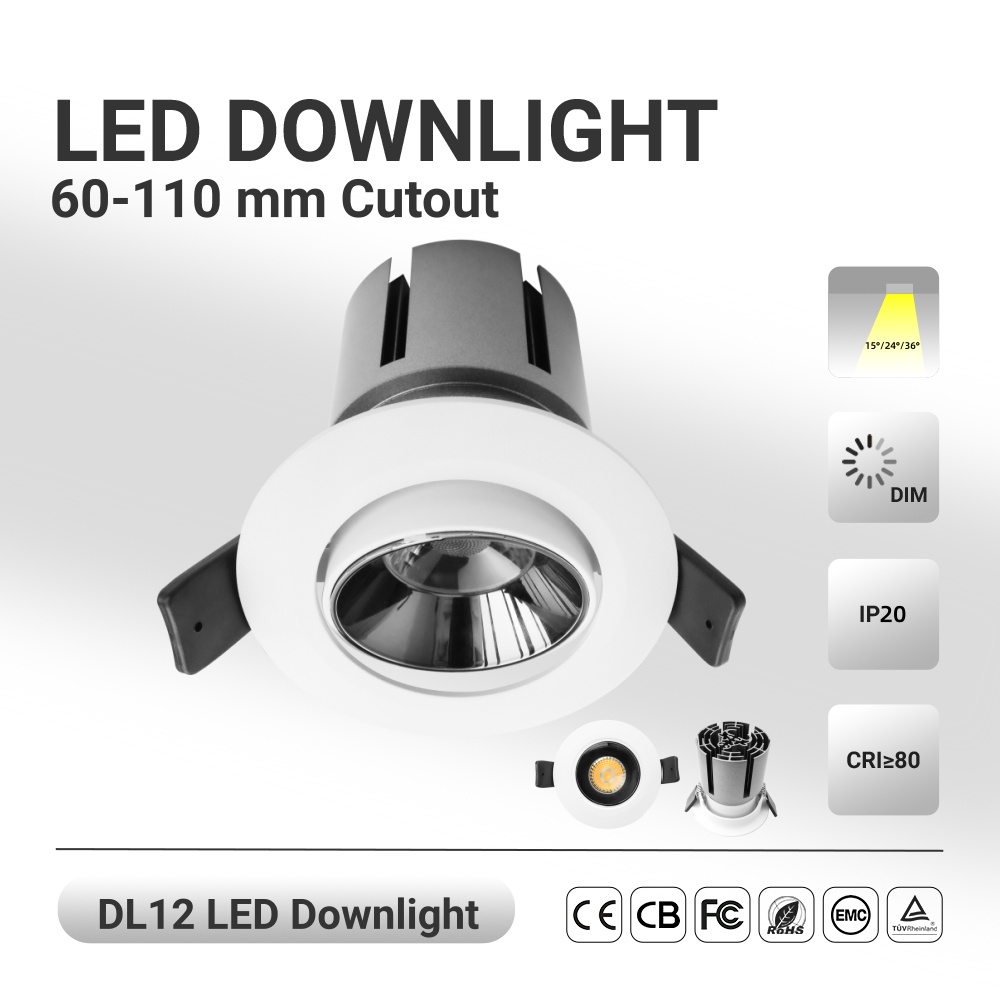 DL12 Downlight Embedded narrow frame anti-glare LED downlight COB spotlight die-casting aluminum light home hotel shopping mall lamp