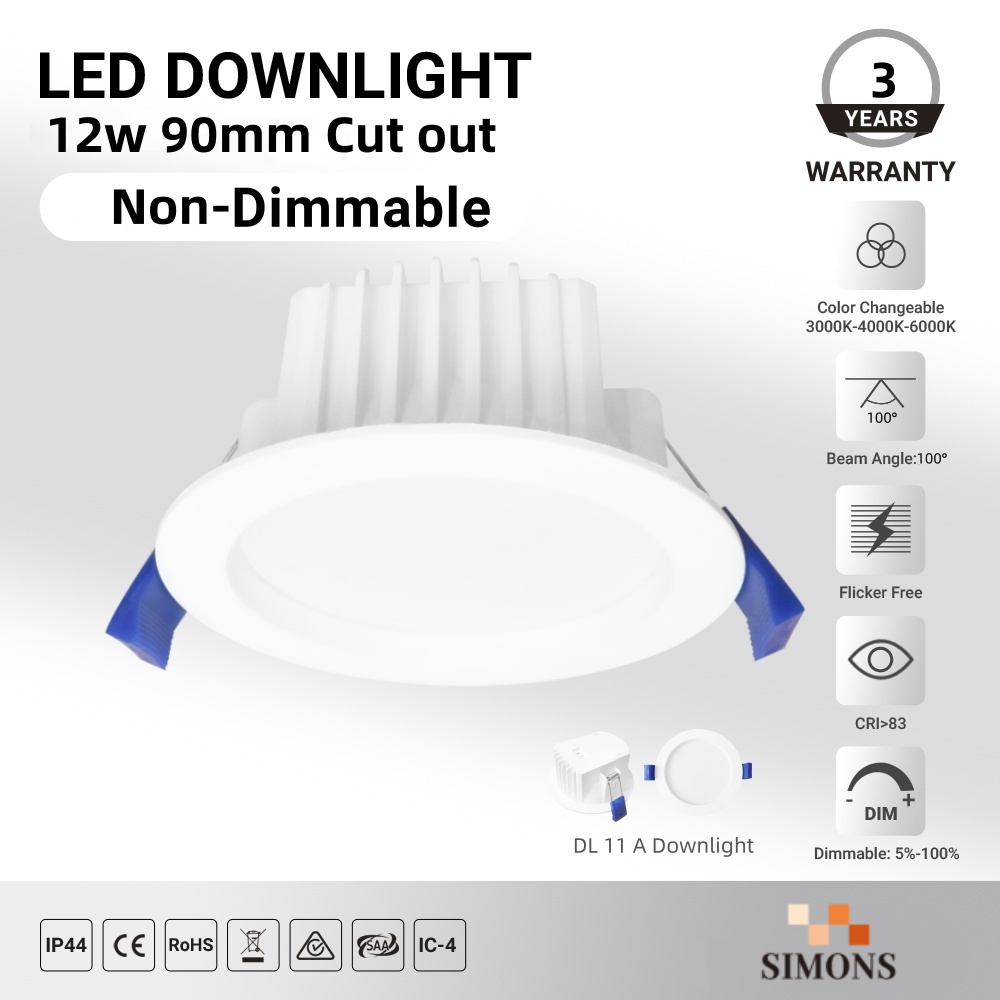 DL11 Australia Downlight Waterproof AntiGlare Aluminum Recessed Ceiling Spotlight saa home Office SMD Downlights 3cct led down lights