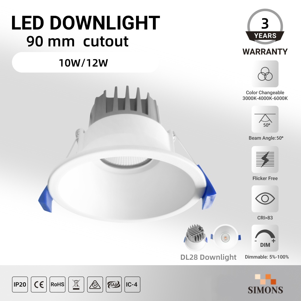 DL28 LED Down Light IP20 Waterproof 10W 12W 90mm Recessed Ceiling Light Outdoor Bathroom Balcony Hotel  Mall spotlight spot downlight