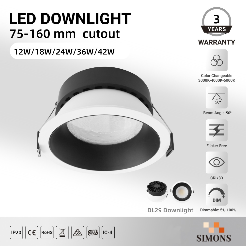 DL29 Spot down light Dali Dimmable Aluminum Spotlight 12W 18W 24W 36W 42W SMD Ceiling Recessed Round 3CCT Downlight Hotel Superstore
