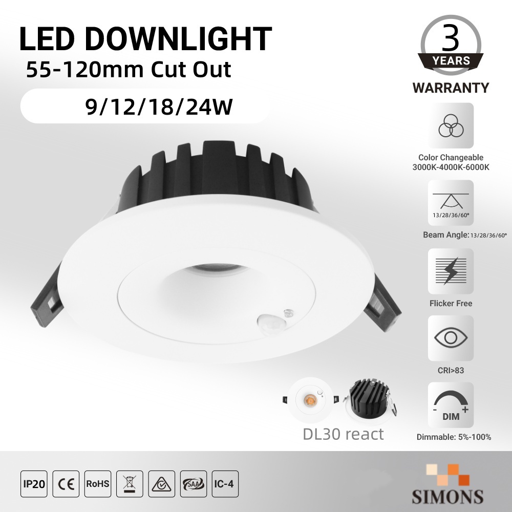 DL30A LED downlight saa ce  recessed sensor COB downlight panel ceiling spotlight living room hallway indoor hotel lighting home lamp