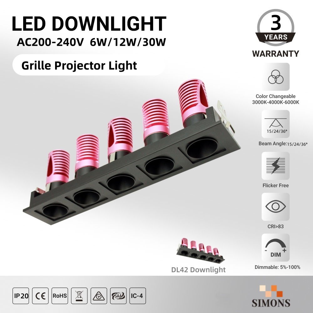 DL42 Modern Design 3W 6W15W LED Downlight pink Grille 5-Head Square Recessed Aluminum Light Fixture Hotel Projects Decorative Lighting