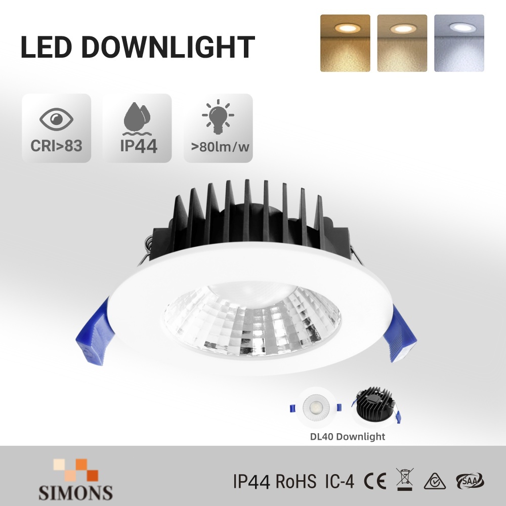 DL40 LED Downlight 10w Cob Saa 3cct Aluminum Recessed Ceiling Light Adjustable Light Temperature IP54 Waterproof Modern Home Lighting