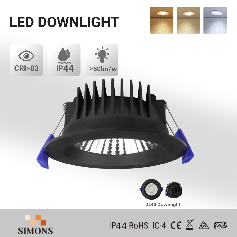 DL40 LED Downlight black 10w Cob Saa 3cct Aluminum Recessed Ceiling Light Adjustable Light Temperature IP54 Waterproof Modern Home Lighting