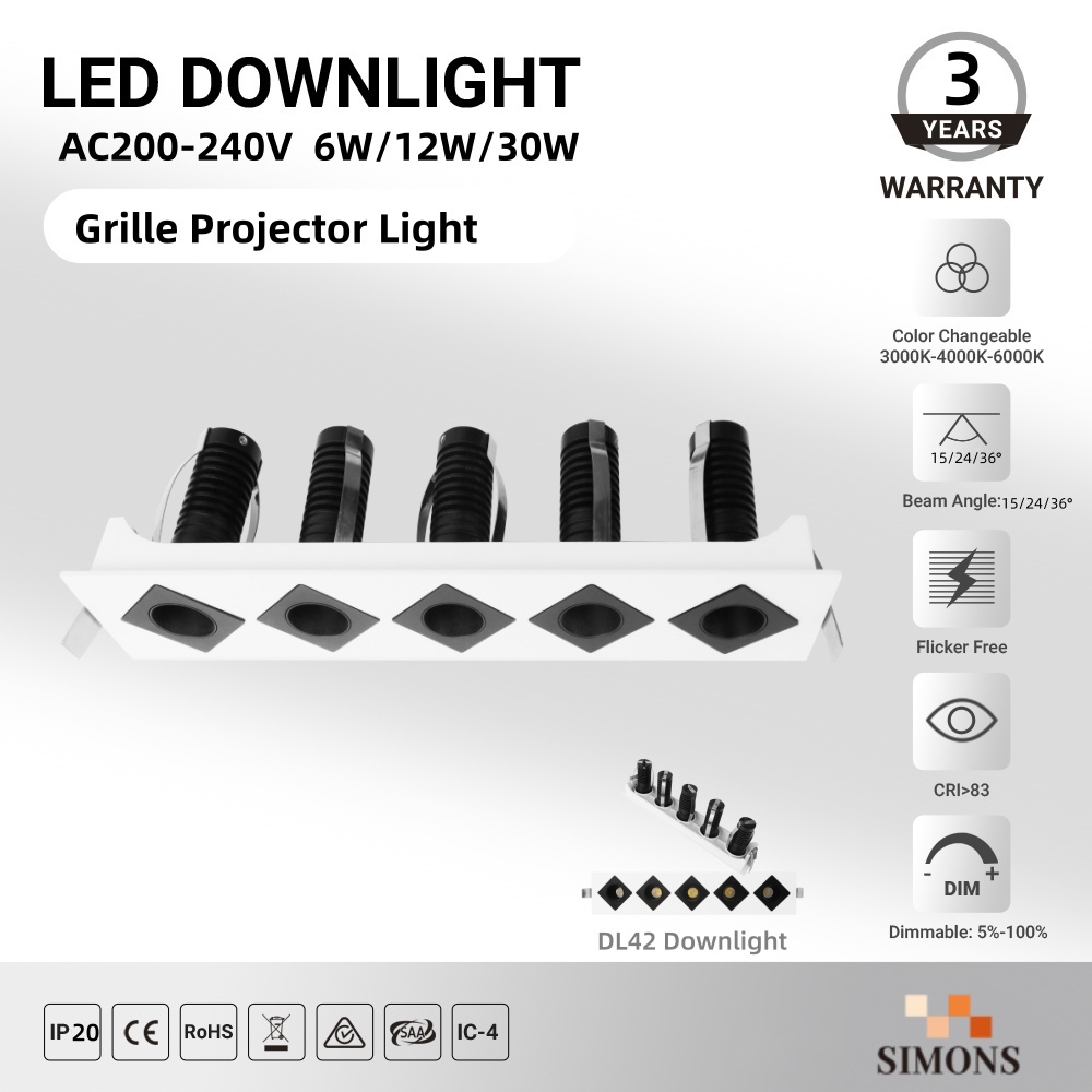 DL42 Modern Design 3W 6W15W LED Downlight Grille 5-Head Square Recessed Aluminum Light Fixture Hotel Projects Decorative Lighting