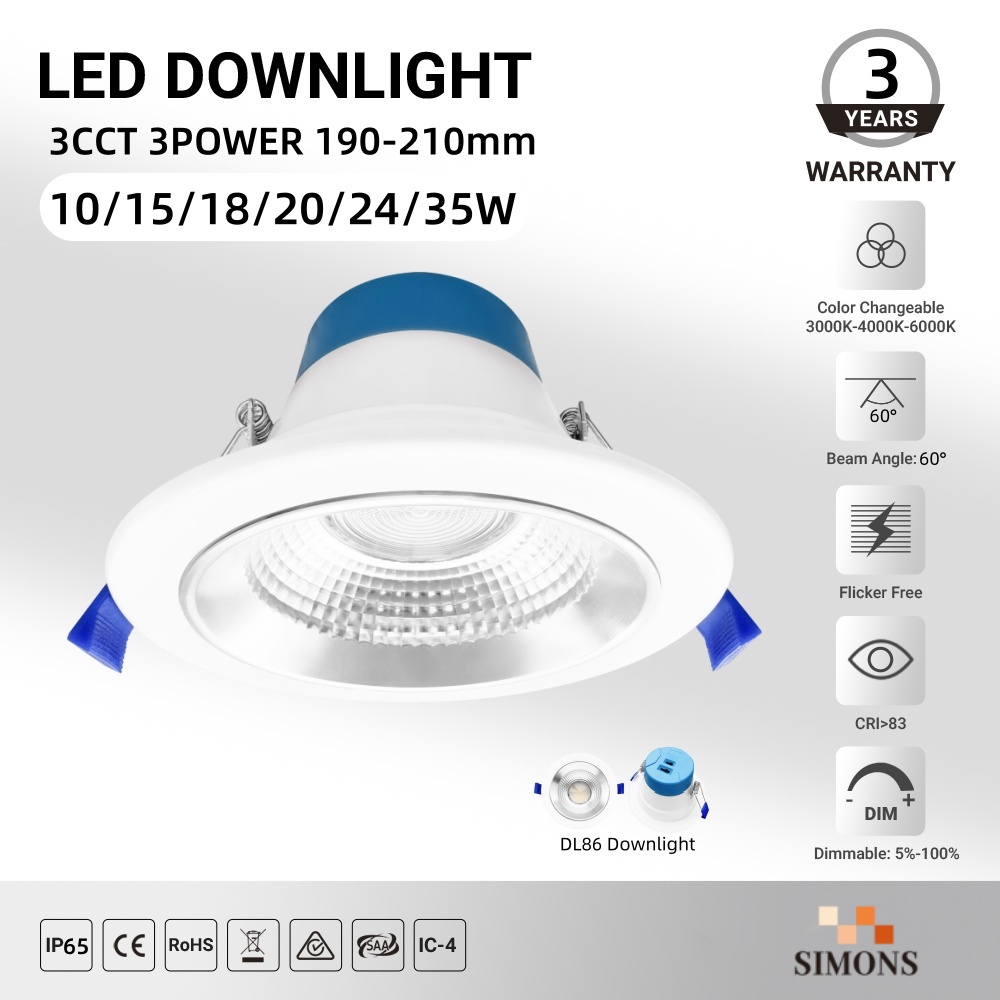 DL86 Aluminum Downlight dimmable IP65 waterfoor anti glare 10w 35w light emitting diode Spot Down Light 3cct saa Workshop engineering
