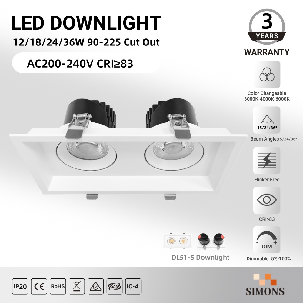 DL51-S Led Downlight Scheinwerfer Einstellbare LED Einbau down light 12W 18W 24W 36W Doppelkopf Einstellbare LED-Scheinwerfer Spotlight