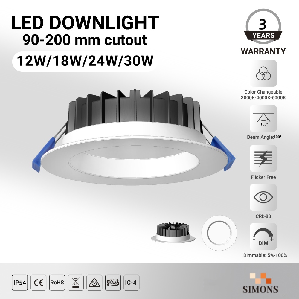 DL58 Aluminum Led Downlight IP54 3cct Ceiling Lights SMD dimmable Down light 12W 18W 30W Recessed spotlight home hotel lamp modern ce