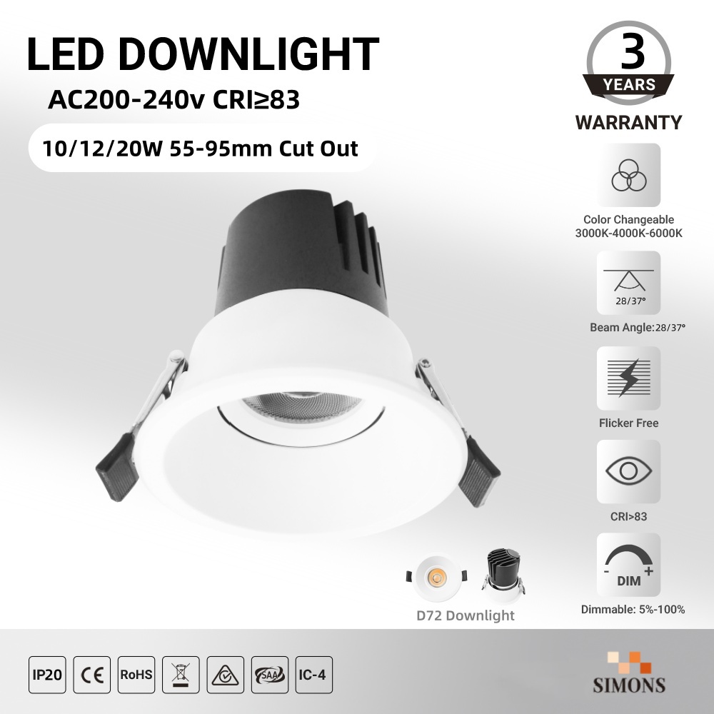 DL72 LED Downlight 10W 12W 20W COB Dimmable Twist-Mount Recessed Wall Washer Hotel Project Teardown Hotel Bedroom Spotlight home lamp