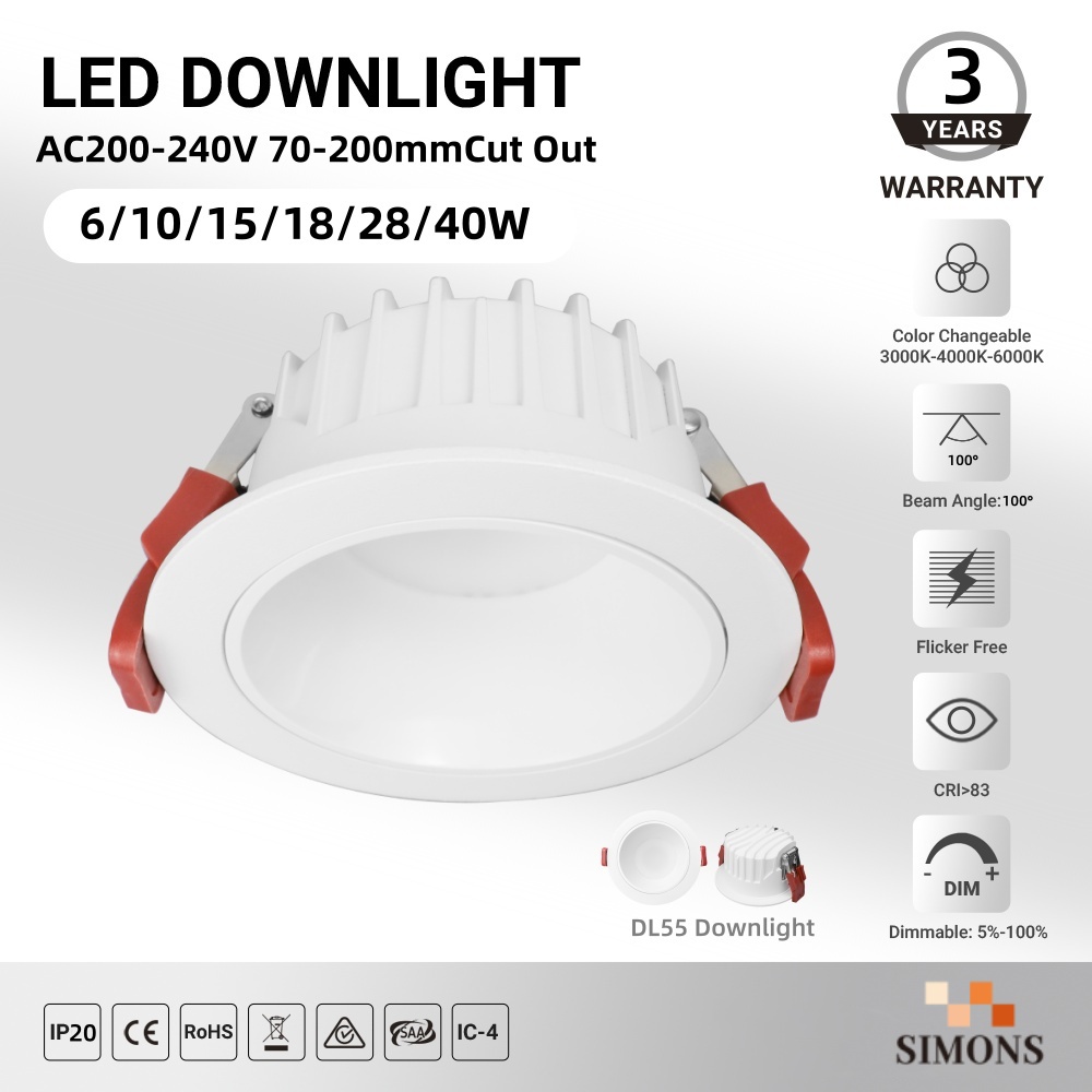 DL55 Led Downlight AC220V 3cct Ceiling Lights SMD  Deep Anti-Blen Recessed Spot Downlight 6W 40W Recessed spotlight home hotel lamp