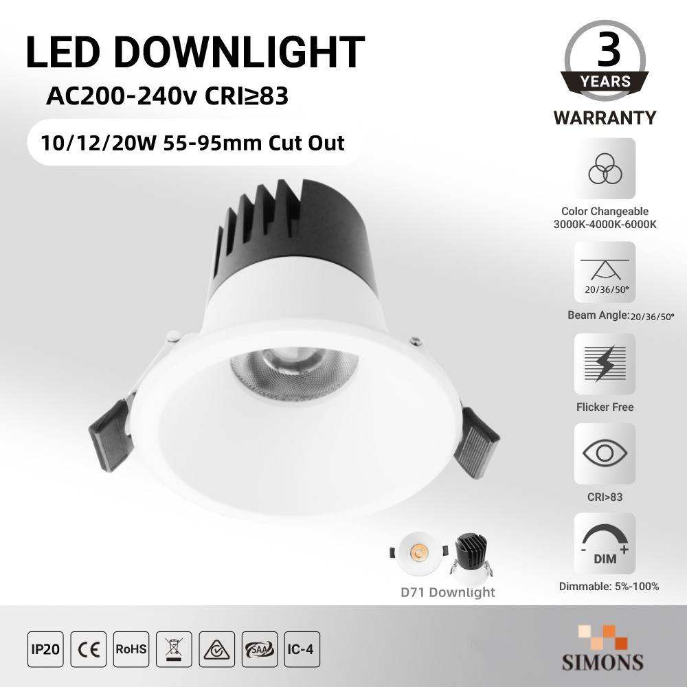 DL71 LED Downlight 7w 12w 20W COB Dimmable Recessed Projector Wall-Washer Lights Disassembly Hotel Projects hotel Bedrooms Spotlight