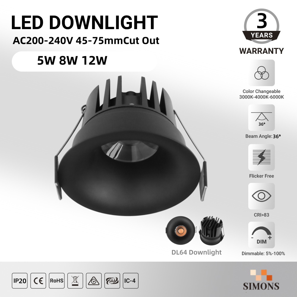 DL64A  Moden Led Downlight 5W 8W 12w saa CE diammbale Aluminum Spot downlight home lamp IP20 COB Villa Hotel Project Ceiling Spotlight