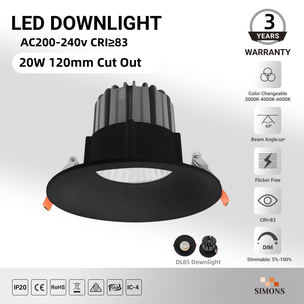 DL85 Moden LED Downlight Black 20W COB SAA Ce Dimmable Recessed Wall Washer Hotel Projects Bedroom Spotlight Home lamp LED Light ip20