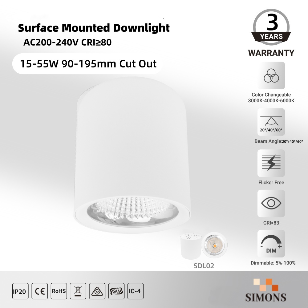 SDL02 Surface-Mounted Aluminum Downlight Fixture 15-55W Indoor Ceiling-Mounted LED Downlight Office home Commercial COB Spotlight