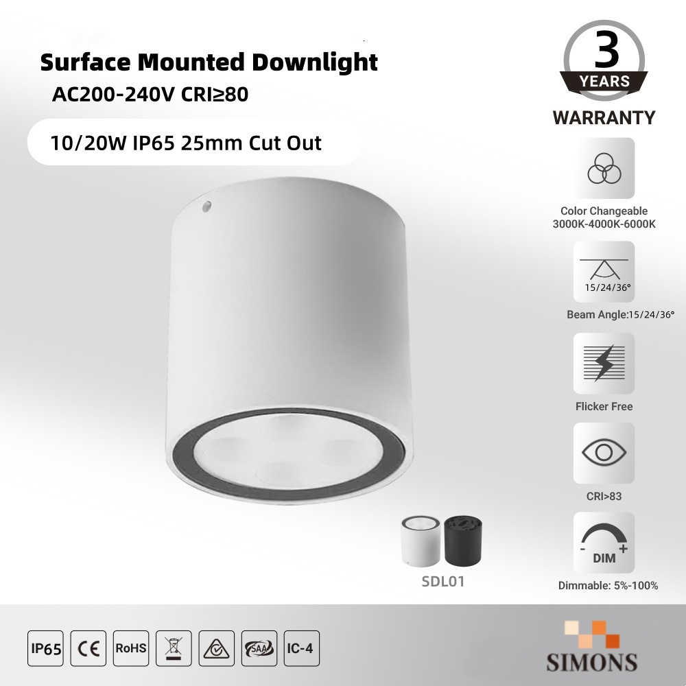 SDL01 IP65 Surface-Mounted Downlight Minimalist Aluminum Spotlight 10W  Indoor Ceiling-Mounted LED Downlight Office COB Spotlight