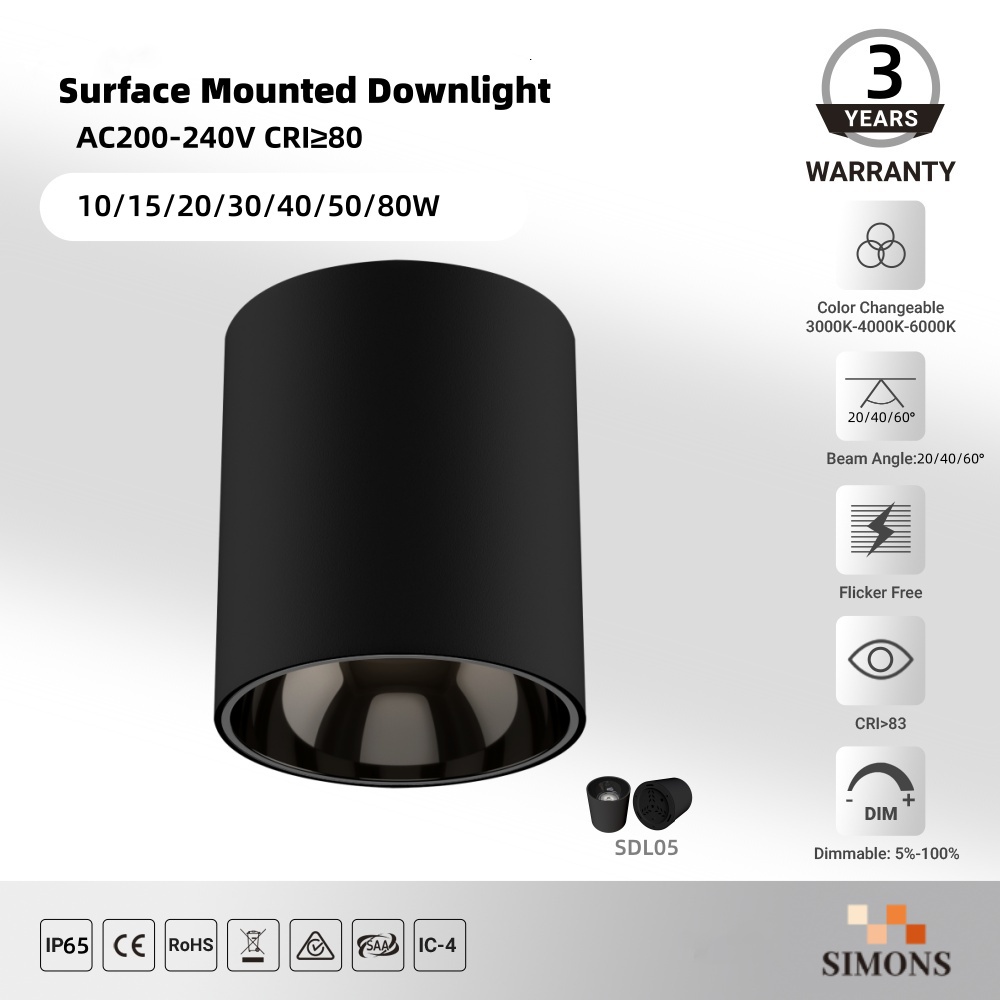 SDL05 black IP65 Waterproof Surface Mounted Aluminum Downlight 12/24/36W Indoor Ceiling-Mounted LED Downlight Hotel Office COB Downlight