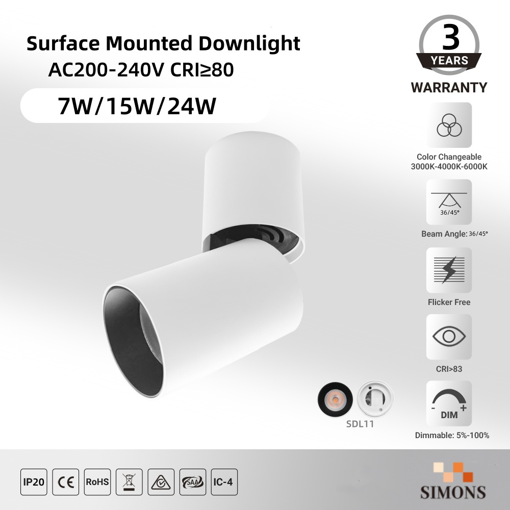 SDL11 Surface Mounted Downlight 7-25W Indoor Ceiling LED Downlight Hotel Home Lamp Office COB Aluminum Downlight Adjustable led  Light