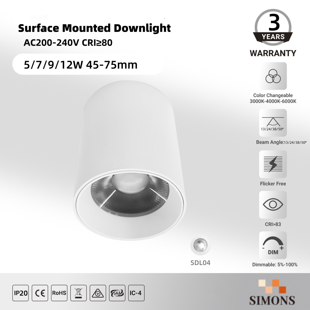 SDL04 Surface Mounted Downlight  Aluminum Fixture 5-12W Indoor Ceil ling Mounted LED Downlight Office home Commercial COB Spot light