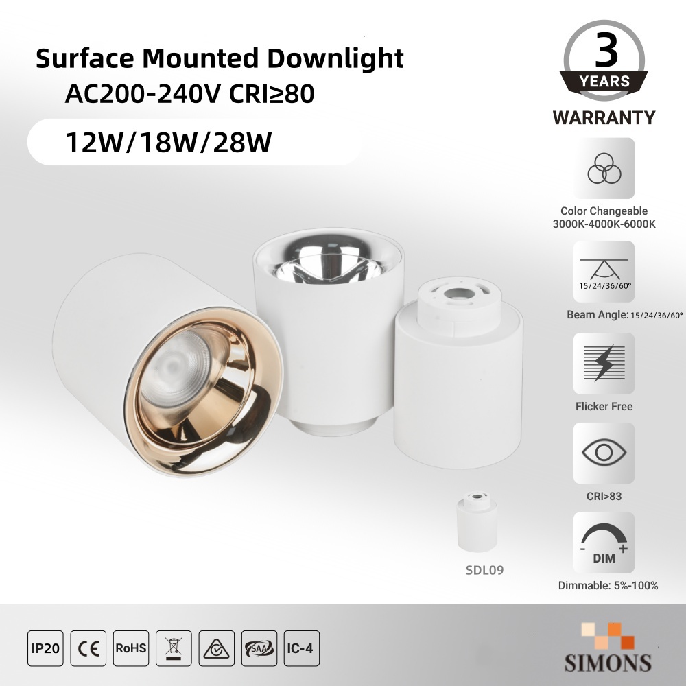 SDL10 Surface Mounted Downlight 15W 35W  Indoor Ceiling LED Downlight Hotel Home Lamp Office COB Aluminum Downlight Saa Ce led  Light