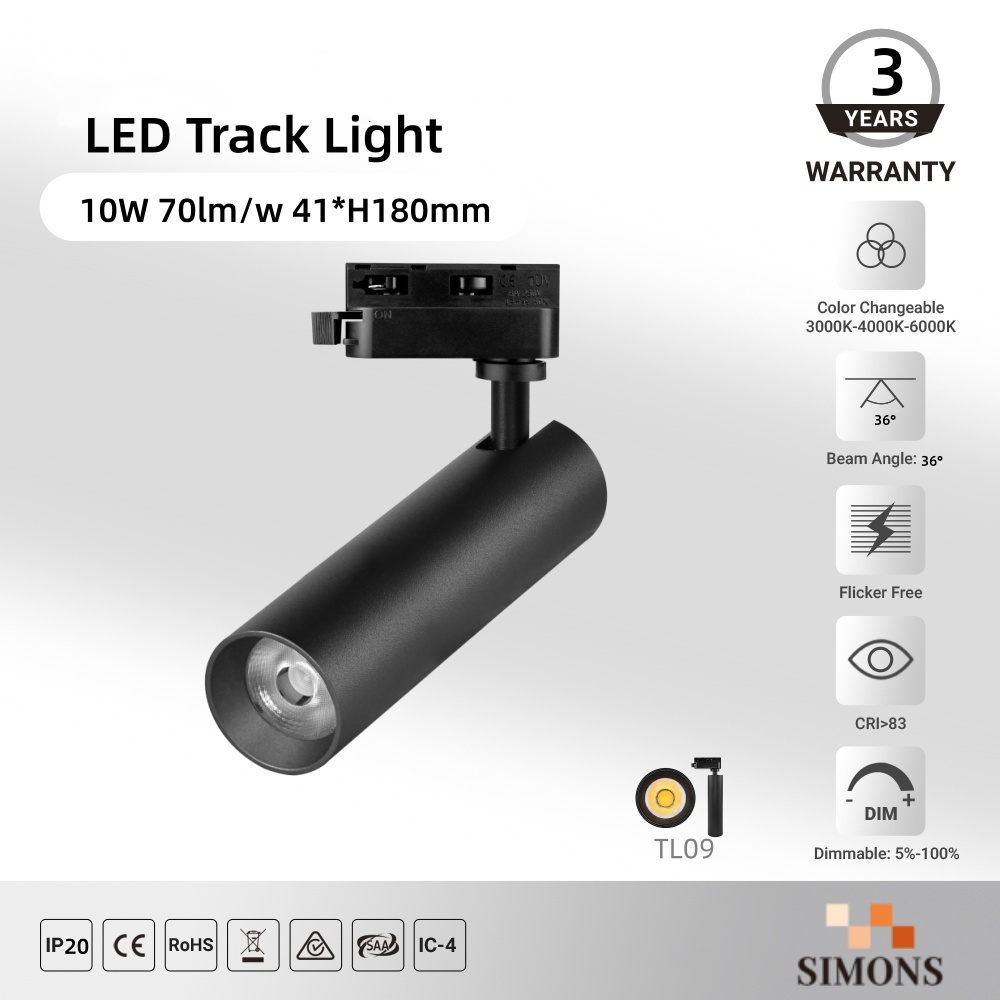 TL09 10W LED Track Light Commercial Track Spotlights Adjustable-Focus COB Aluminum Surface-Mounted Track Lighting home Hotels Museums