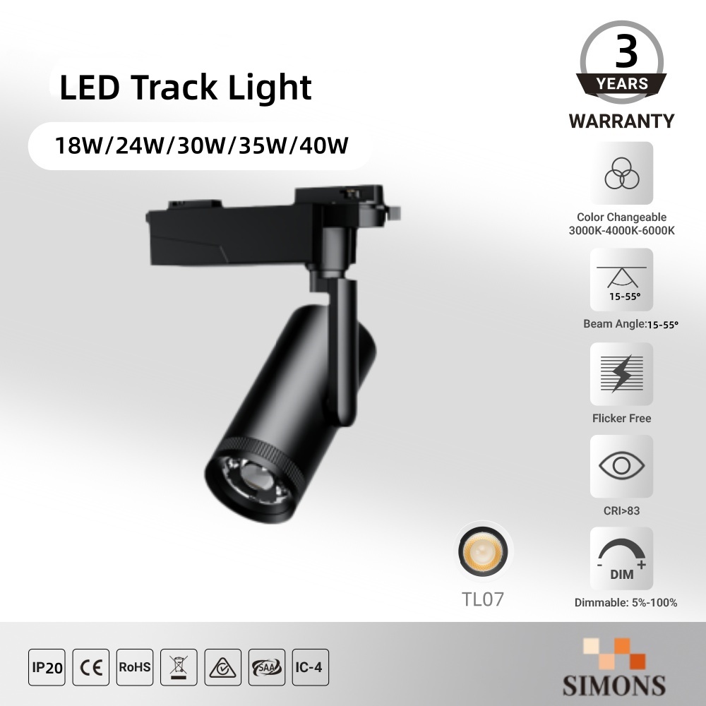 TL07 Commercial Track Spotlights Adjustable-Focus COB Track Lights, Aluminum 15W 40W Surface-Mounted Track Lighting Hotels Museums