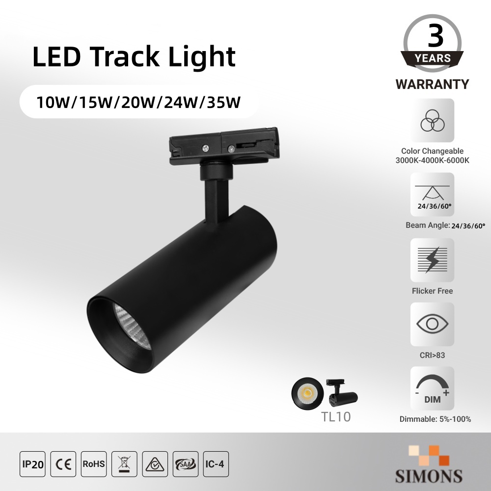 TL10 LED Track Light COB Aluminum 10W/15W/20W/24W/35W Commercial Track Spotlights Adjustable-Focus Surface-Mounted Track Lighting