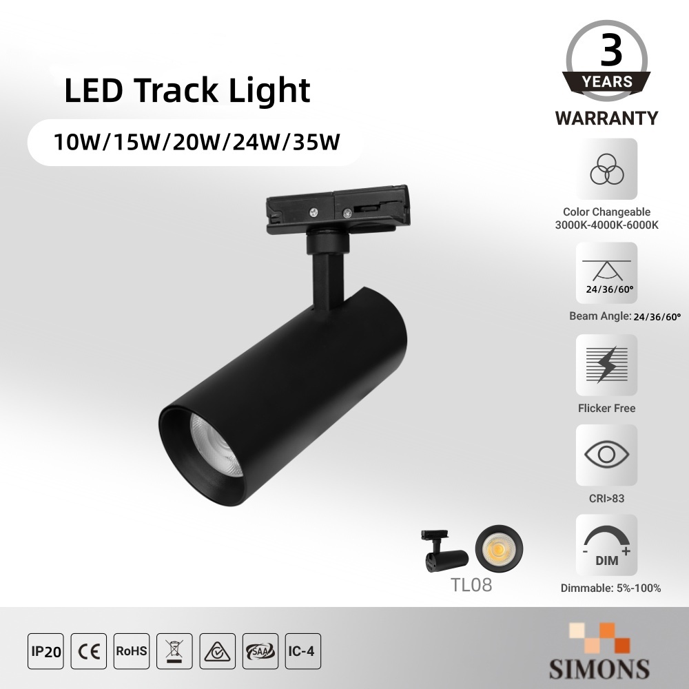 TL08 LED Track Light COB Aluminum 10W 35W Commercial Track Spotlights Adjustable-Focus Surface-Mounted Track Lighting Office Hotels